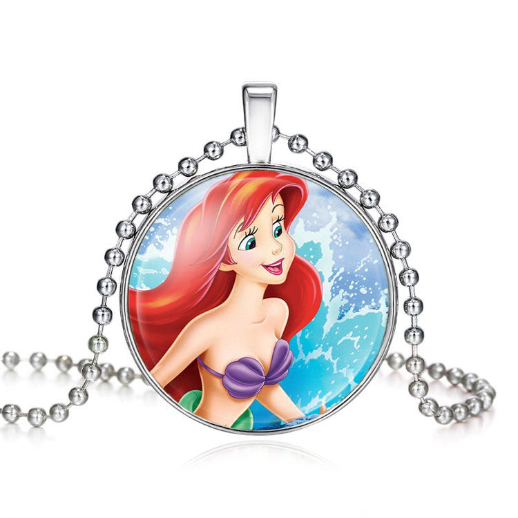 Princess Round Pendent Necklace, Elsa, Anna, Mulan, Ariel and More