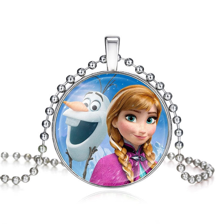 Princess Round Pendent Necklace, Elsa, Anna, Mulan, Ariel and More