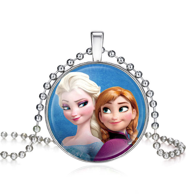 Princess Round Pendent Necklace, Elsa, Anna, Mulan, Ariel and More