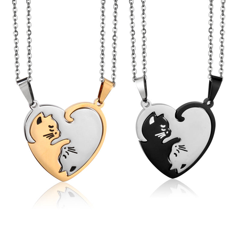 Cats Heart Pendent Couple's Necklaces