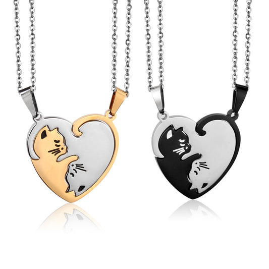 Cats Heart Pendent Couple's Necklaces